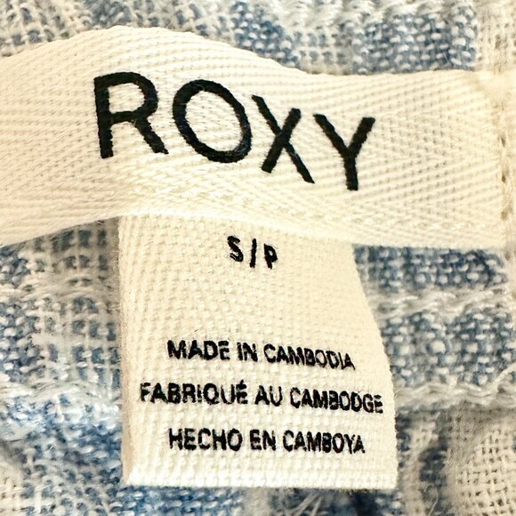 Roxy Women's Linen Blend Cargo Pant Size S Blue Cottagecore Coastal Boho Beach - Picture 4 of 15